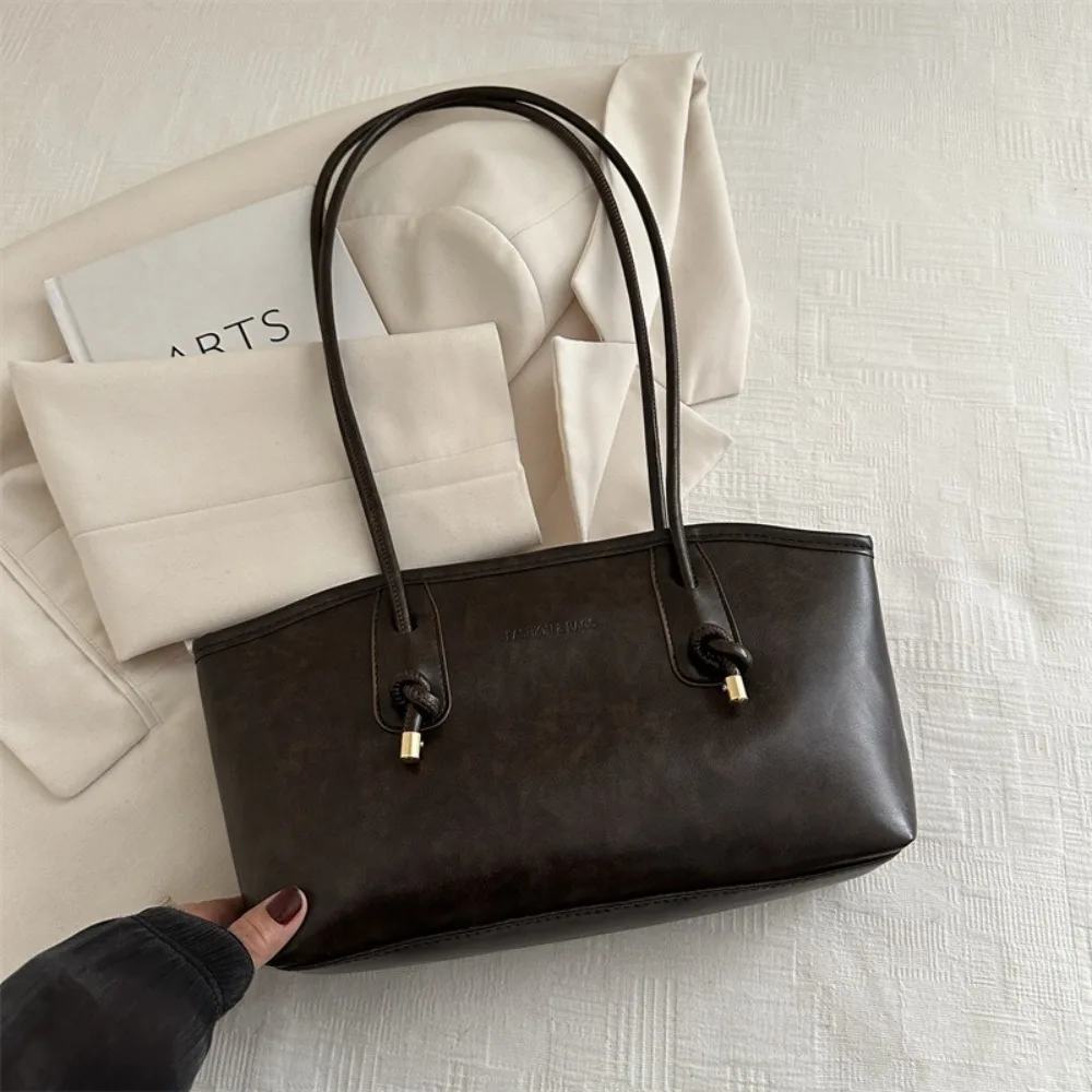Y2K Trend Large Capacity Work Shoulder Bag Solid Color Simple Lady Handbags PU Leather Tote Bag Women Female