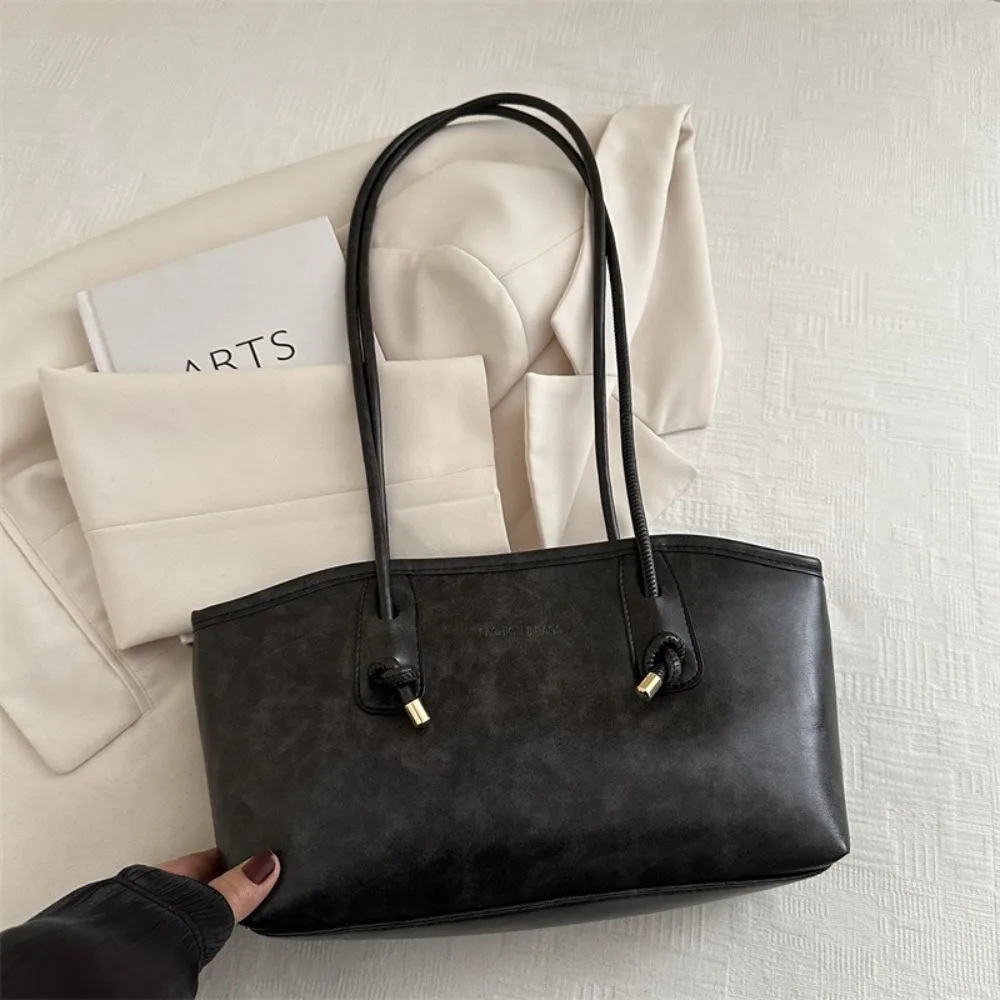 Y2K Trend Large Capacity Work Shoulder Bag Solid Color Simple Lady Handbags PU Leather Tote Bag Women Female