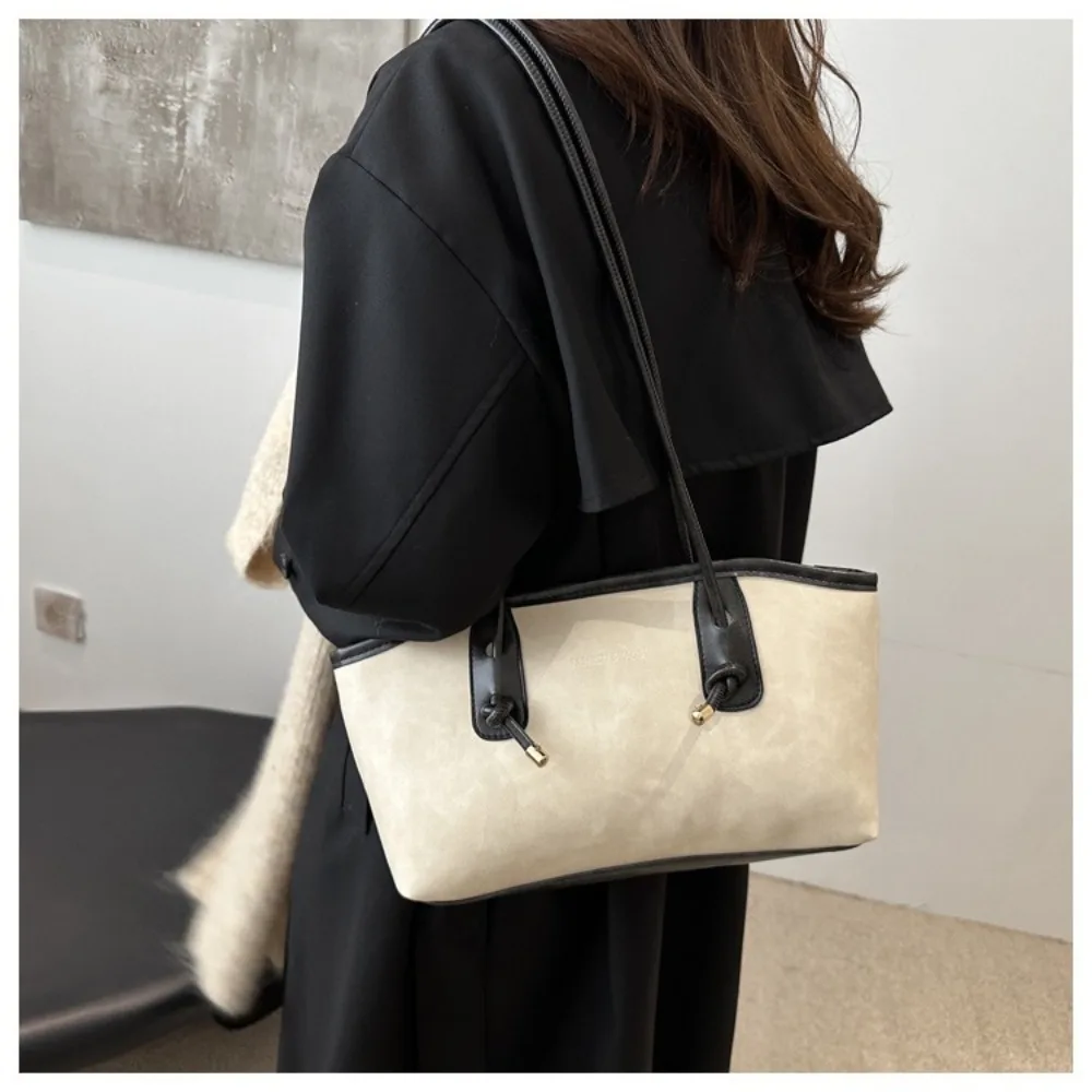 Y2K Trend Large Capacity Work Shoulder Bag Solid Color Simple Lady Handbags PU Leather Tote Bag Women Female