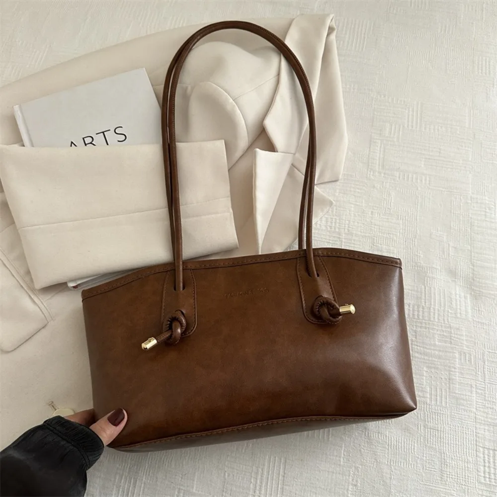 Y2K Trend Large Capacity Work Shoulder Bag Solid Color Simple Lady Handbags PU Leather Tote Bag Women Female
