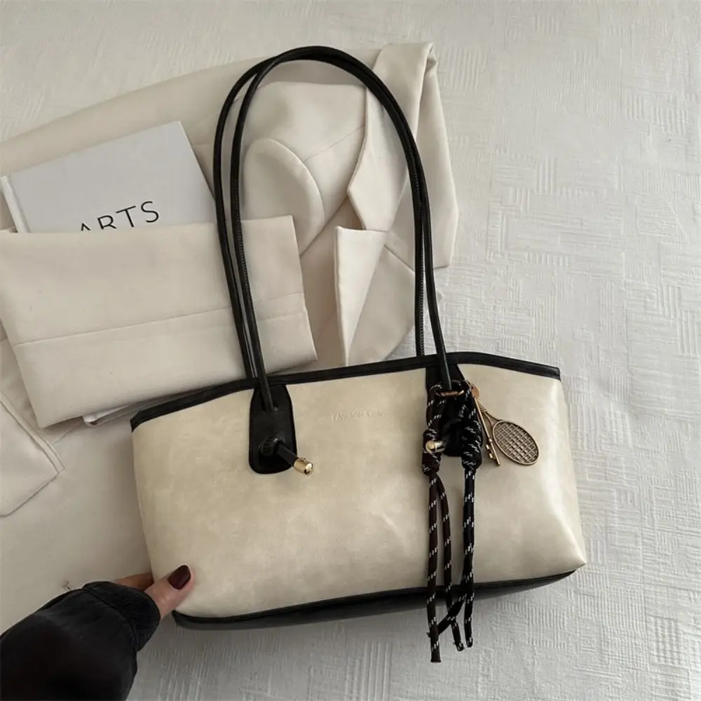 Y2K Trend Large Capacity Work Shoulder Bag Solid Color Simple Lady Handbags PU Leather Tote Bag Women Female