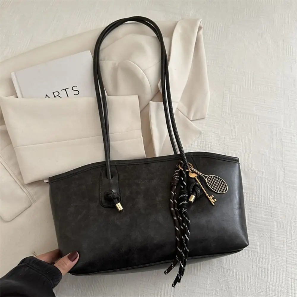Y2K Trend Large Capacity Work Shoulder Bag Solid Color Simple Lady Handbags PU Leather Tote Bag Women Female