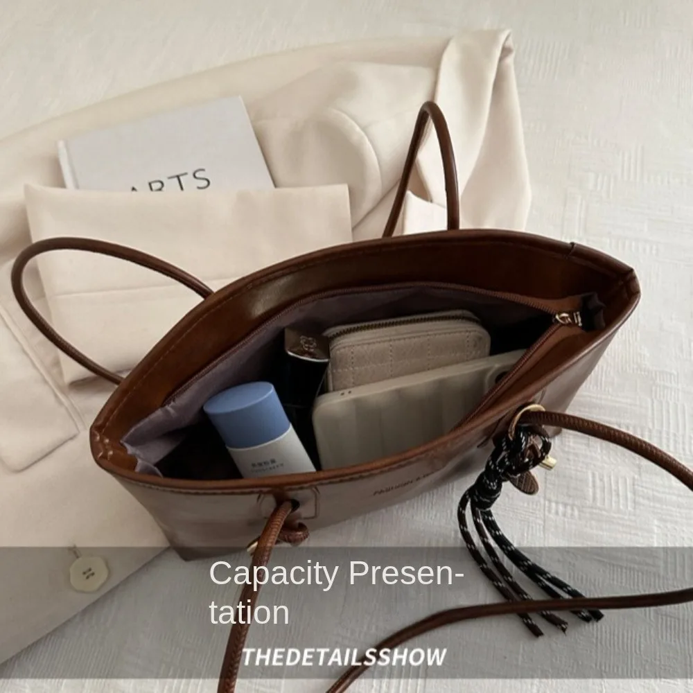 Y2K Trend Large Capacity Work Shoulder Bag Solid Color Simple Lady Handbags PU Leather Tote Bag Women Female