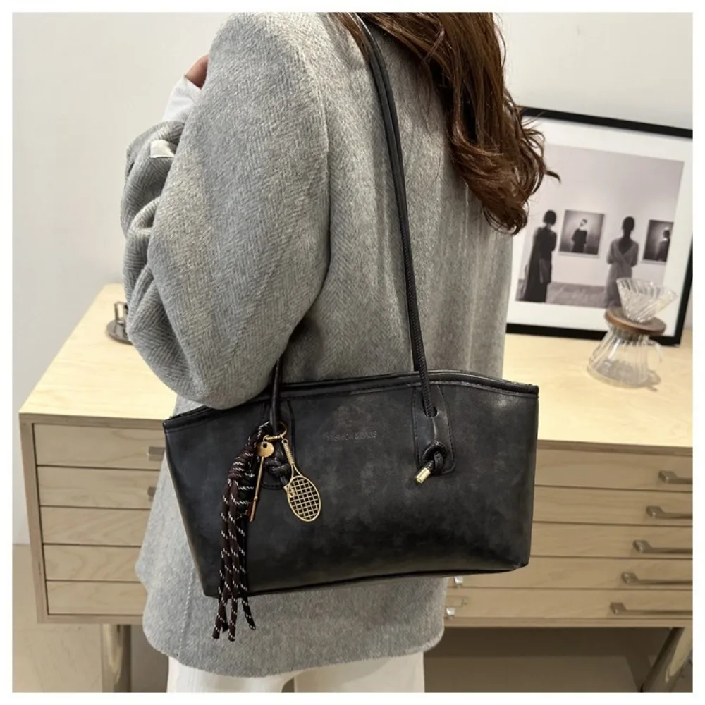 Y2K Trend Large Capacity Work Shoulder Bag Solid Color Simple Lady Handbags PU Leather Tote Bag Women Female