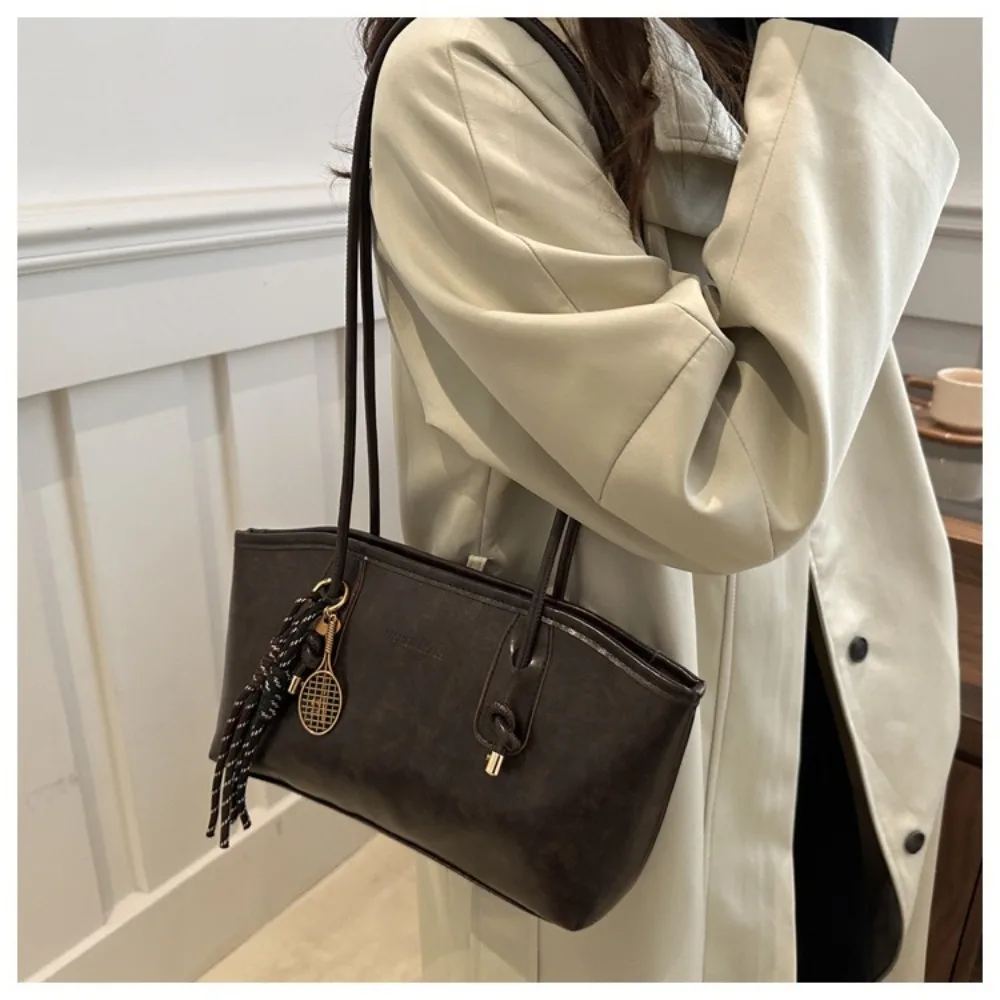 Y2K Trend Large Capacity Work Shoulder Bag Solid Color Simple Lady Handbags PU Leather Tote Bag Women Female