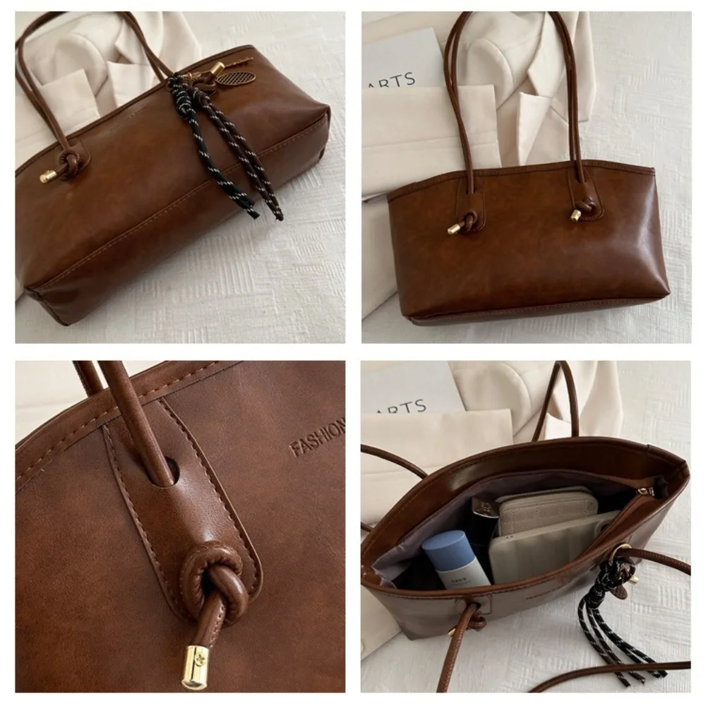 Y2K Trend Large Capacity Work Shoulder Bag Solid Color Simple Lady Handbags PU Leather Tote Bag Women Female