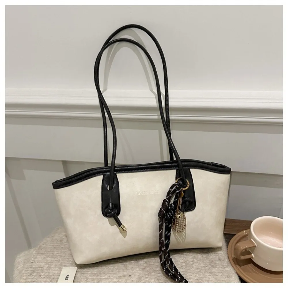 Y2K Trend Large Capacity Work Shoulder Bag Solid Color Simple Lady Handbags PU Leather Tote Bag Women Female