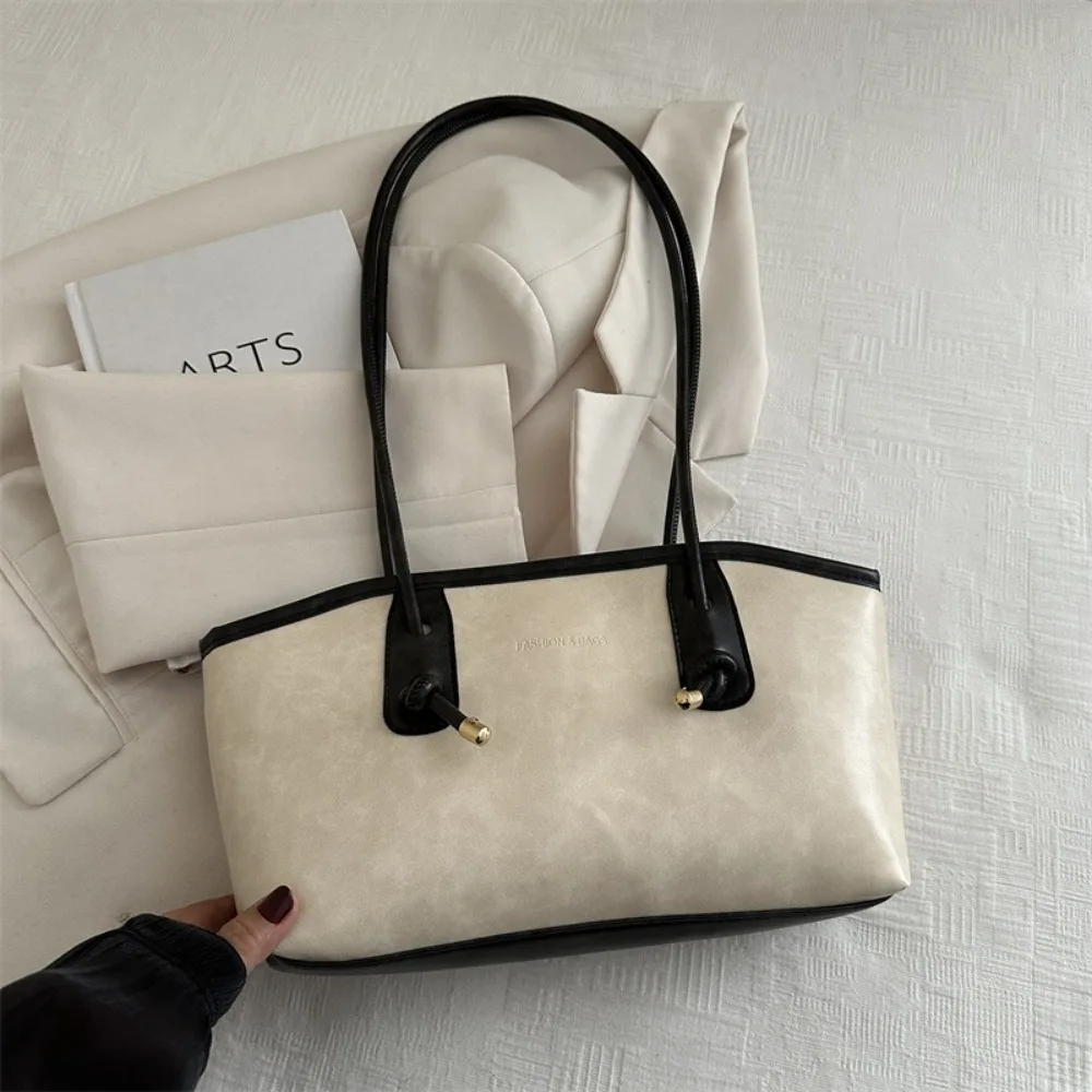 Y2K Trend Large Capacity Work Shoulder Bag Solid Color Simple Lady Handbags PU Leather Tote Bag Women Female