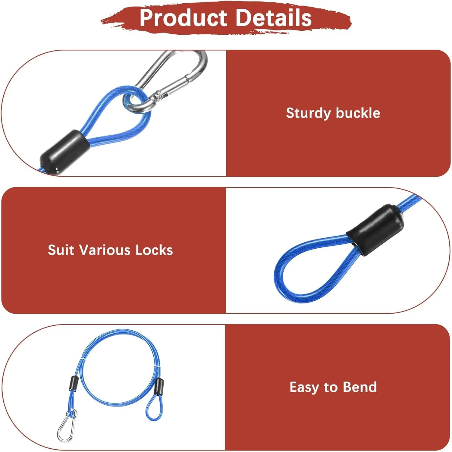 Security Steel Cable with 4 Digit Combination Lock 1 Set Travel Padlock 1m Coated Safety Wire Rope Double Loop for Luggage Bag