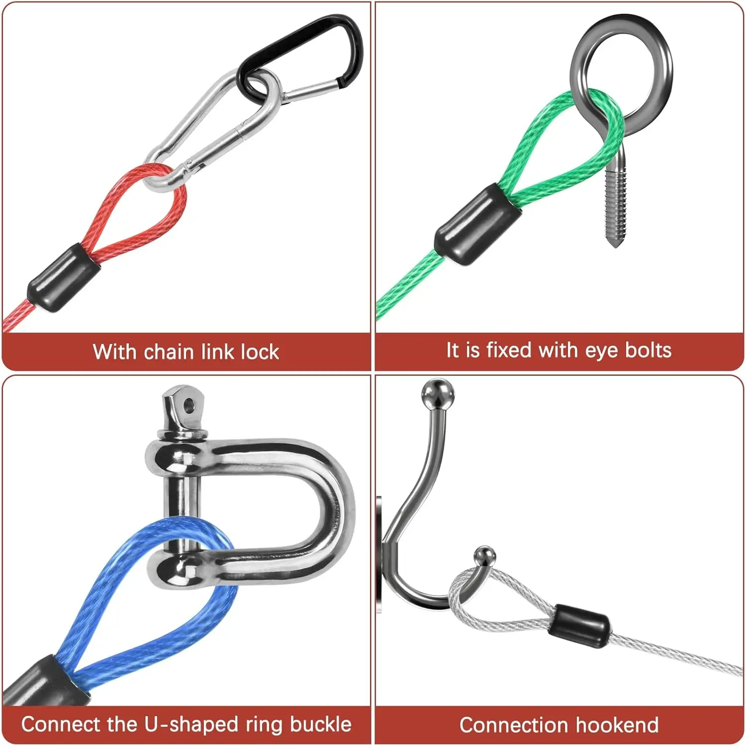 Security Steel Cable with 4 Digit Combination Lock 1 Set Travel Padlock 1m Coated Safety Wire Rope Double Loop for Luggage Bag