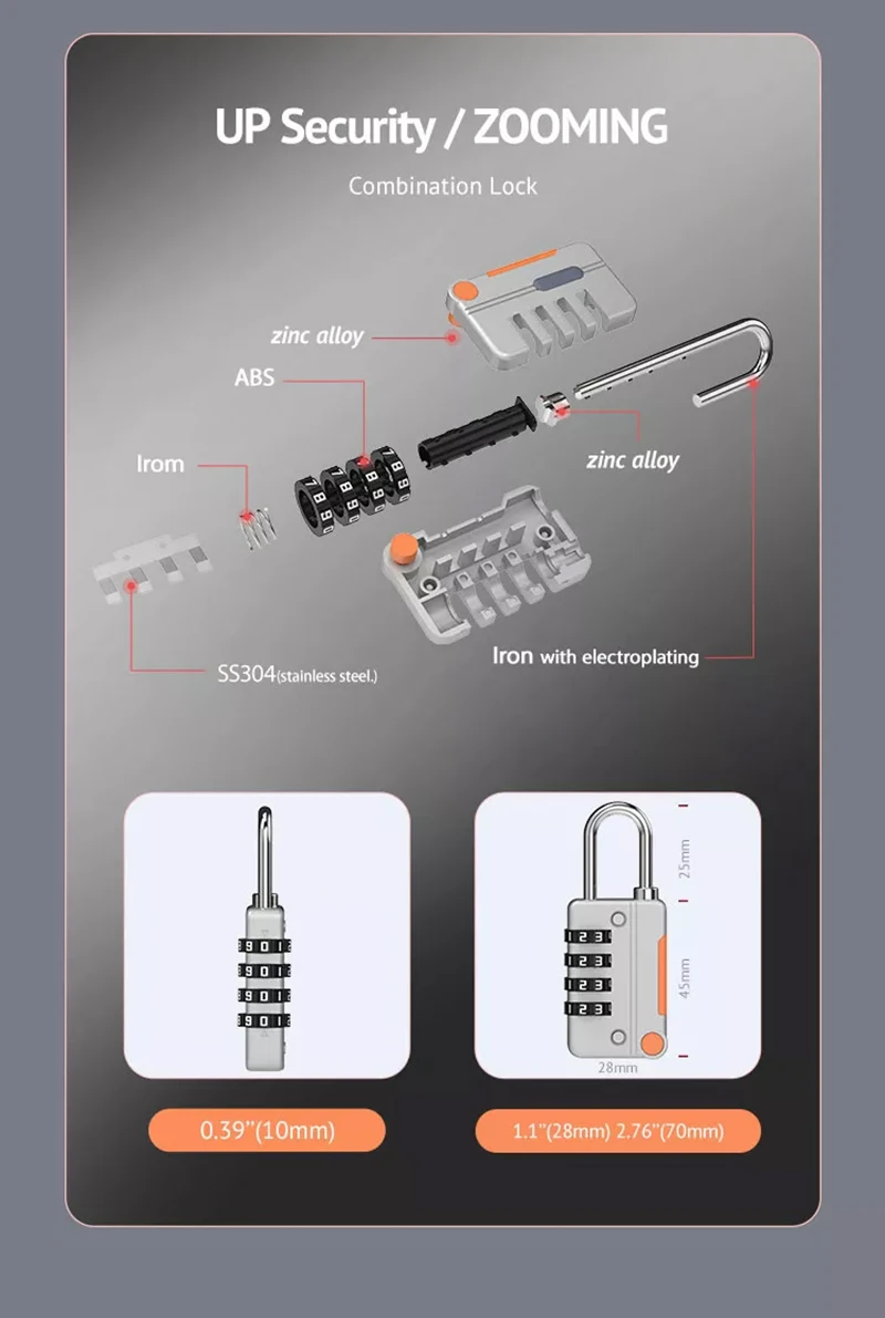 Security Steel Cable with 4 Digit Combination Lock 1 Set Travel Padlock 1m Coated Safety Wire Rope Double Loop for Luggage Bag