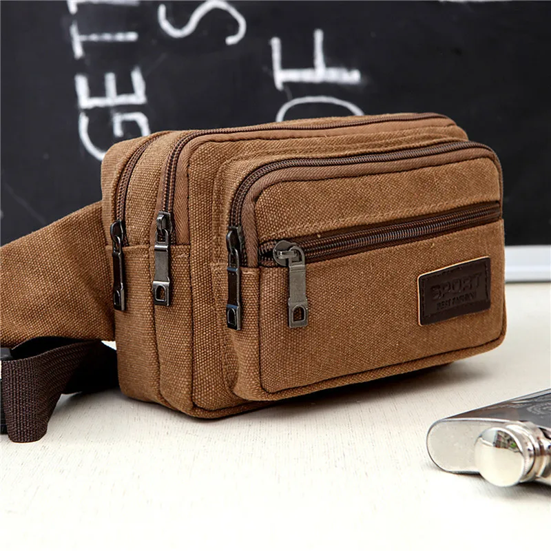 Canvas Waist Bag Outdoor Sports Multifunctional Male Waist Pack High Quality Durable High-capacity Bags Portable Phone Purse