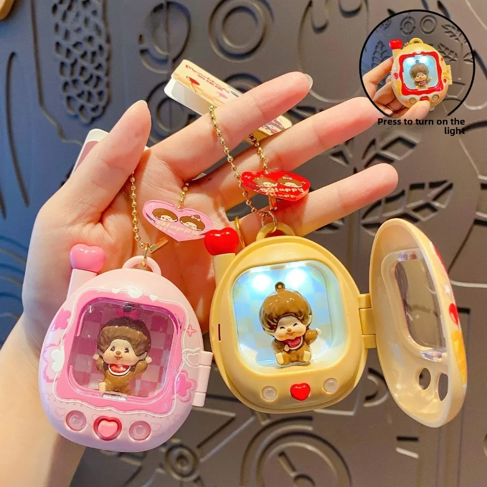 Retro Tv Doll Keychain Light Up Miniature Plastic Blind Box Charm Press To Shine Aesthetic Y2k Bag Gifts For Women And Teens