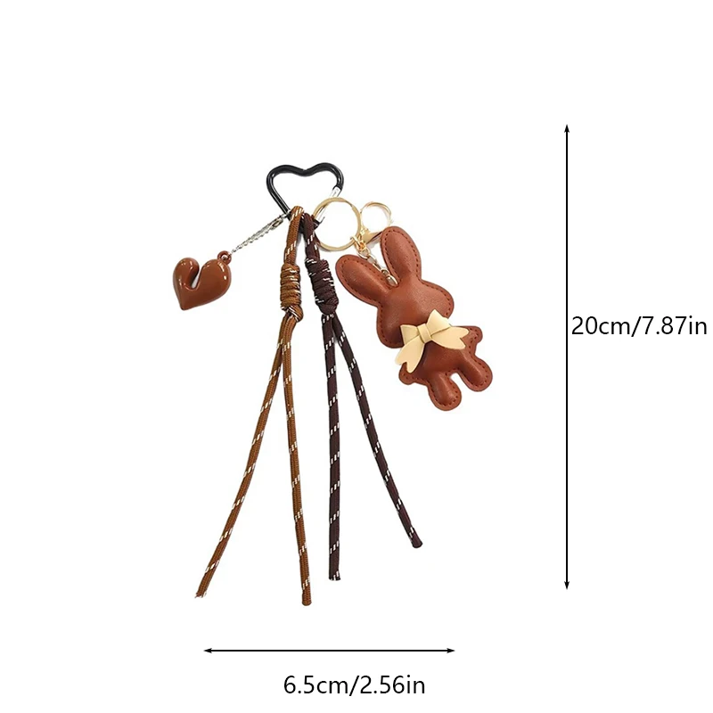 New PU Leather Bunny Keychain Heart Decoration Key Holders Hanging Charm Solid Color Bag Pendant Accessories Gift