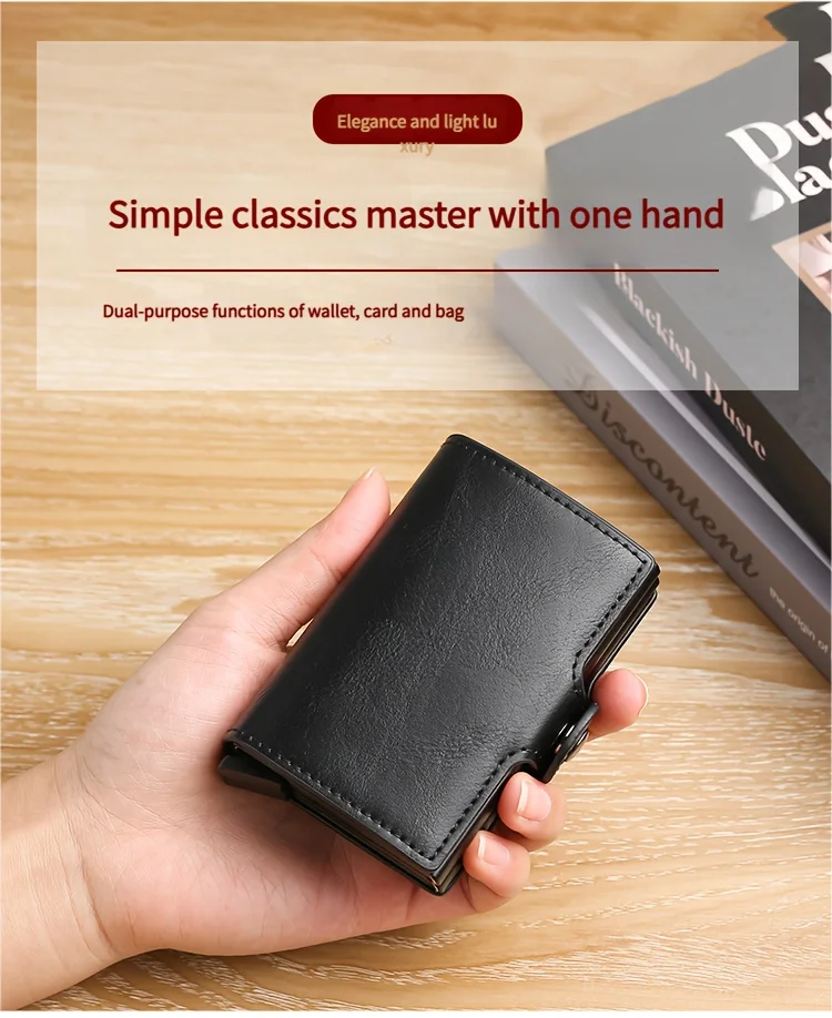 Double-Layer Aluminum Pop-Up RFID Blocking Card Holder Carbon Fiber Pattern PU Wallet Wear Men Accessory Gift for Father's Day
