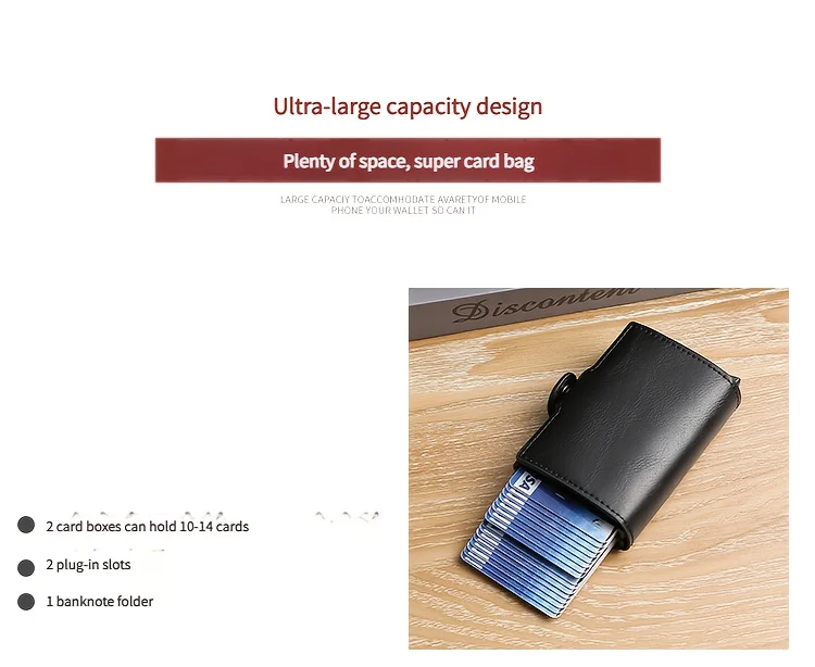 Double-Layer Aluminum Pop-Up RFID Blocking Card Holder Carbon Fiber Pattern PU Wallet Wear Men Accessory Gift for Father's Day