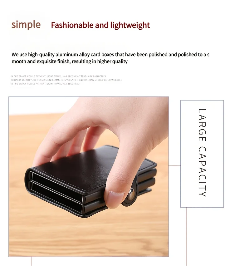 Double-Layer Aluminum Pop-Up RFID Blocking Card Holder Carbon Fiber Pattern PU Wallet Wear Men Accessory Gift for Father's Day