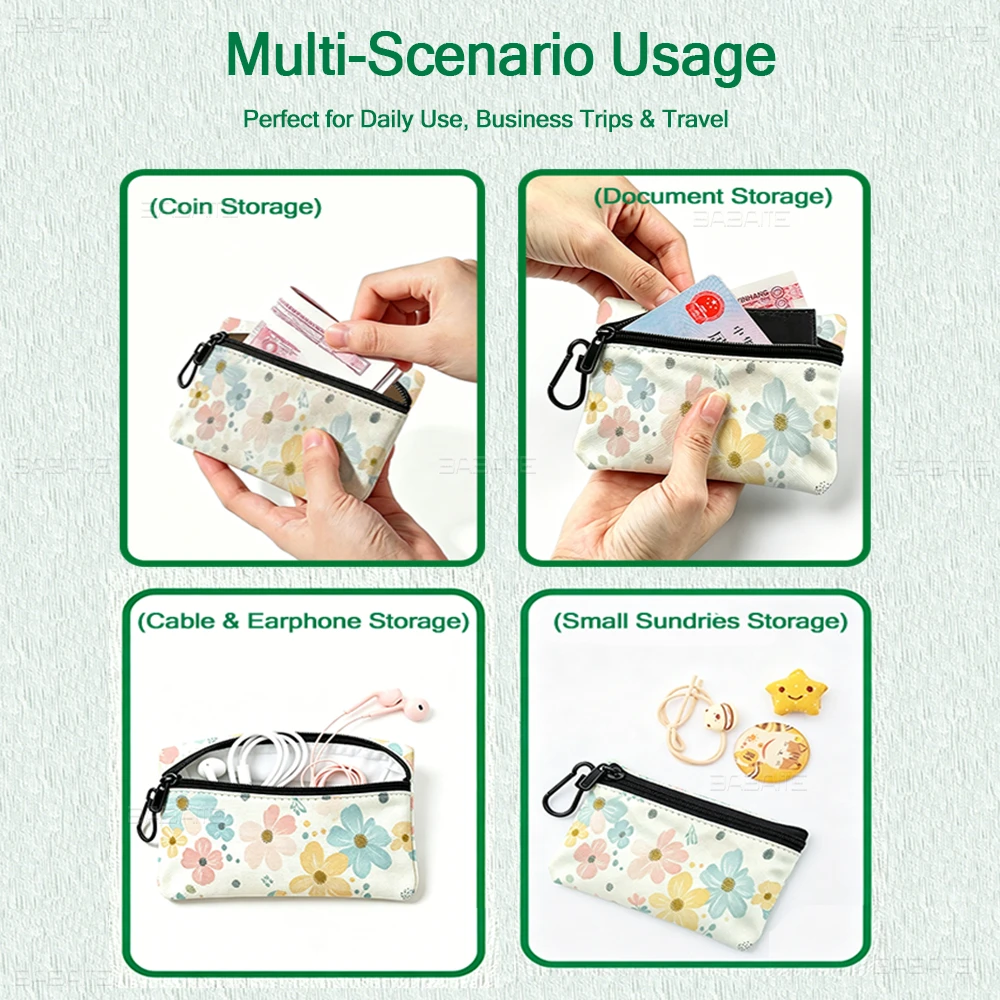 T-TOUS Sweet-Tender Portable Mini Oxford Cloth Coin Purse With Carabiner Hook Zipper Key Card Earphone Storage Wallet