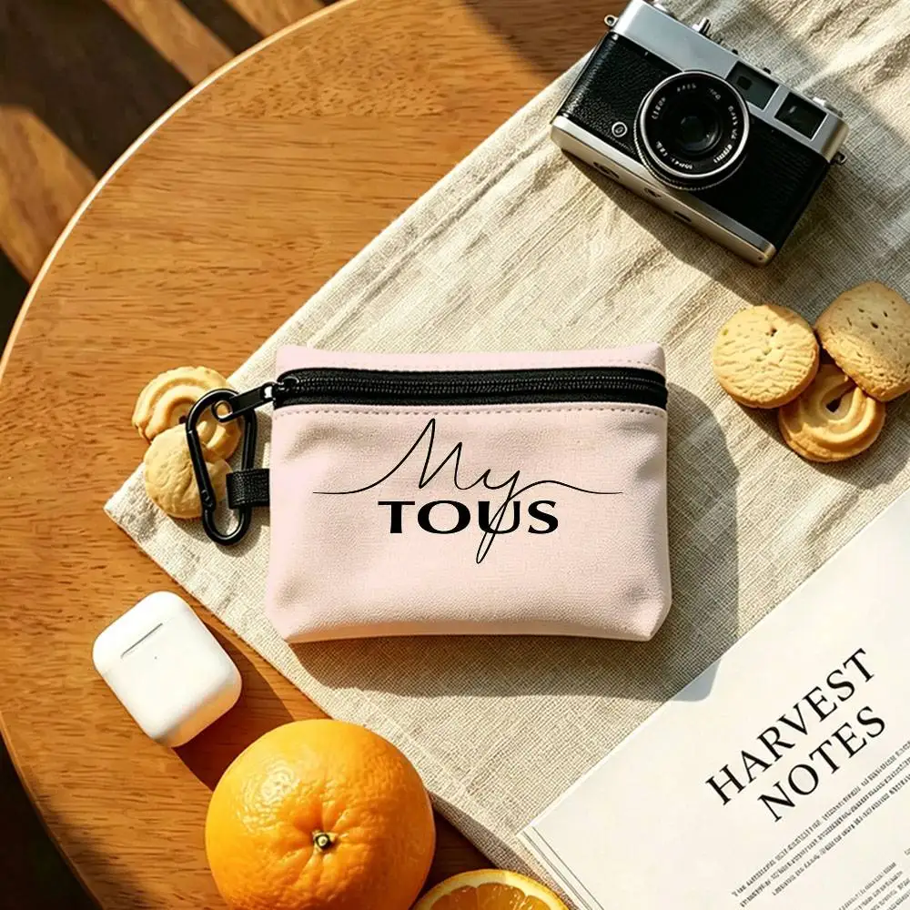 T-TOUS Sweet-Tender Portable Mini Oxford Cloth Coin Purse With Carabiner Hook Zipper Key Card Earphone Storage Wallet