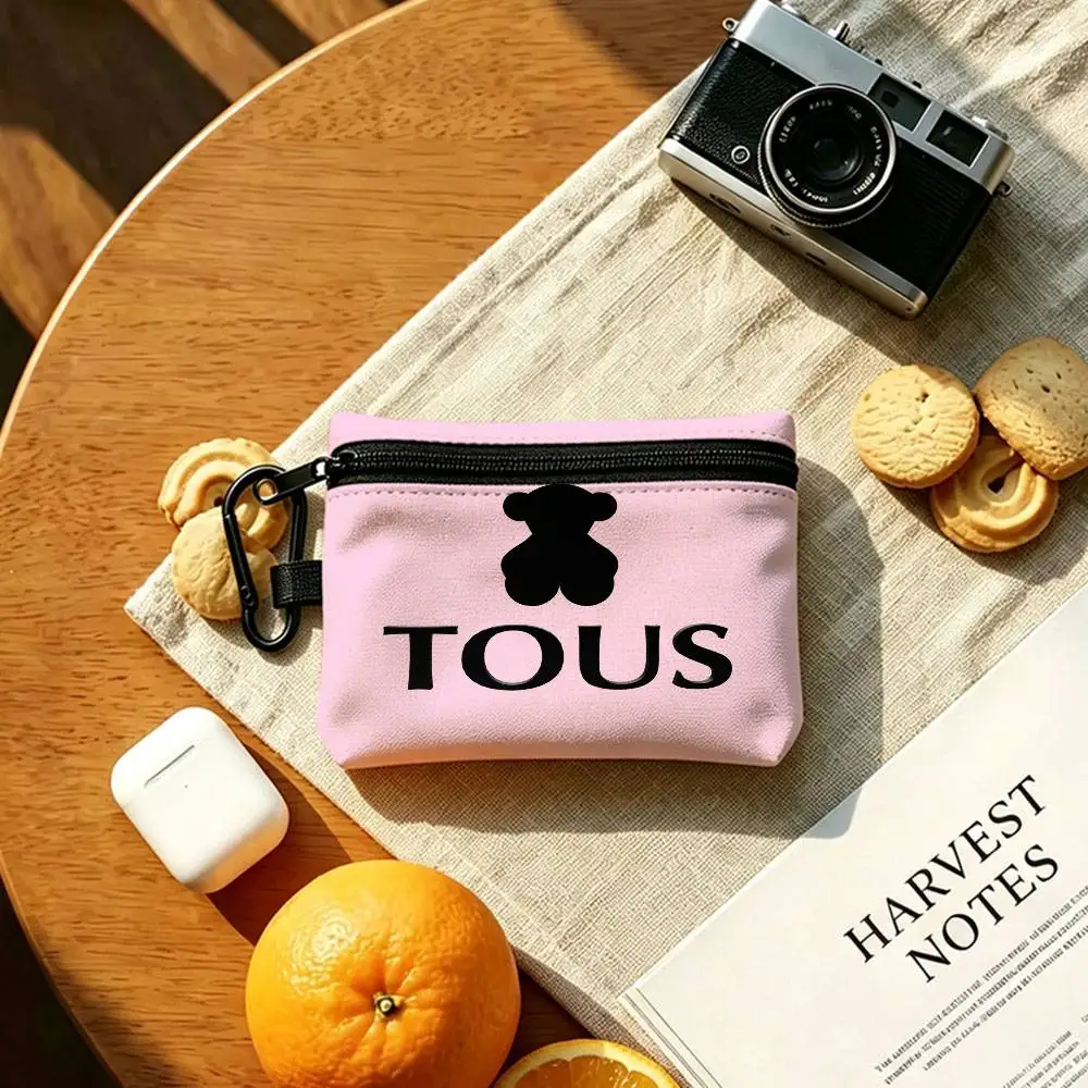 T-TOUS Sweet-Tender Portable Mini Oxford Cloth Coin Purse With Carabiner Hook Zipper Key Card Earphone Storage Wallet