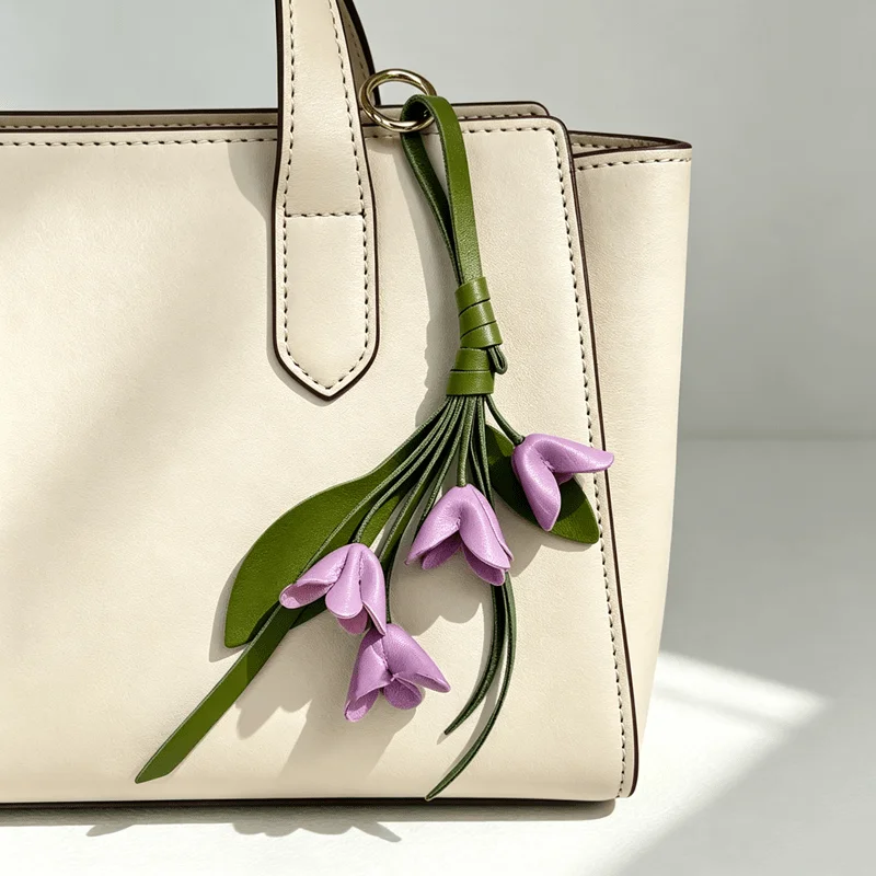 Handmade PU Leather Lily of The Valley Keychain Creative Bag Charm, Suitable for Wedding Favors and Blessing Gifts.