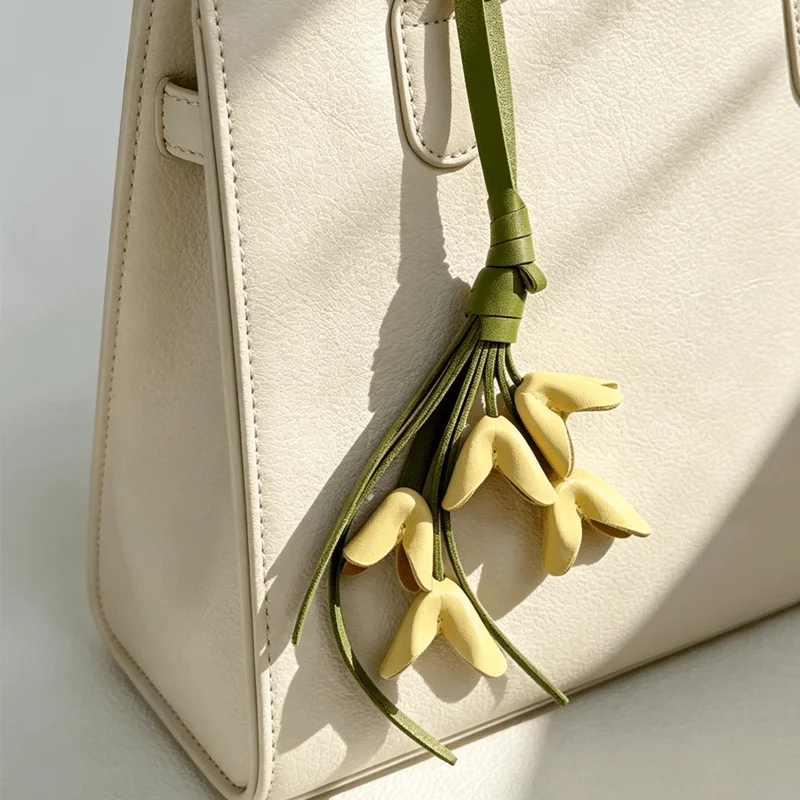 Handmade PU Leather Lily of The Valley Keychain Creative Bag Charm, Suitable for Wedding Favors and Blessing Gifts.