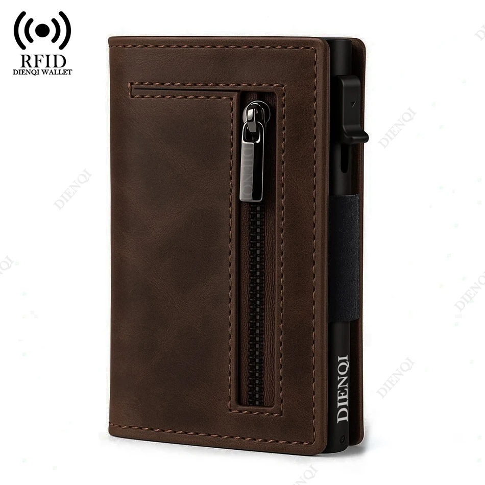 Magnetic Credit Card Holder Luxury Men Wallet Rfid Blocking Pop Up Minimalist Wallet Leather Bank Cardholder Case Vallet for Men