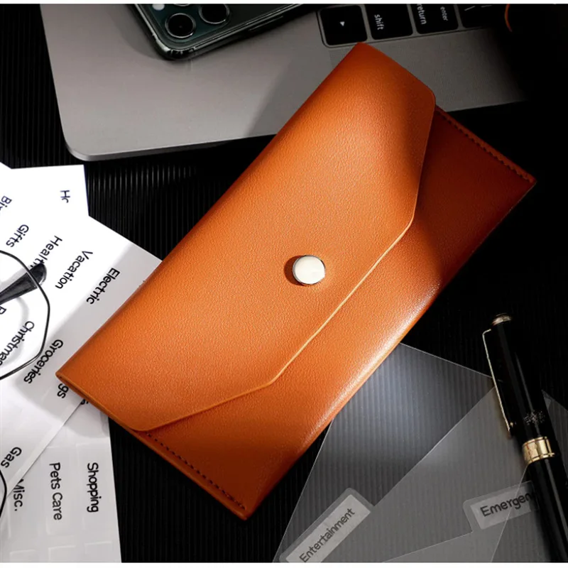 Ultra-thin Cash Envelope Wallet Wear-resistant PU Leather Money Binder Organizer Waterproof Pouch Name Card Holder Male Female
