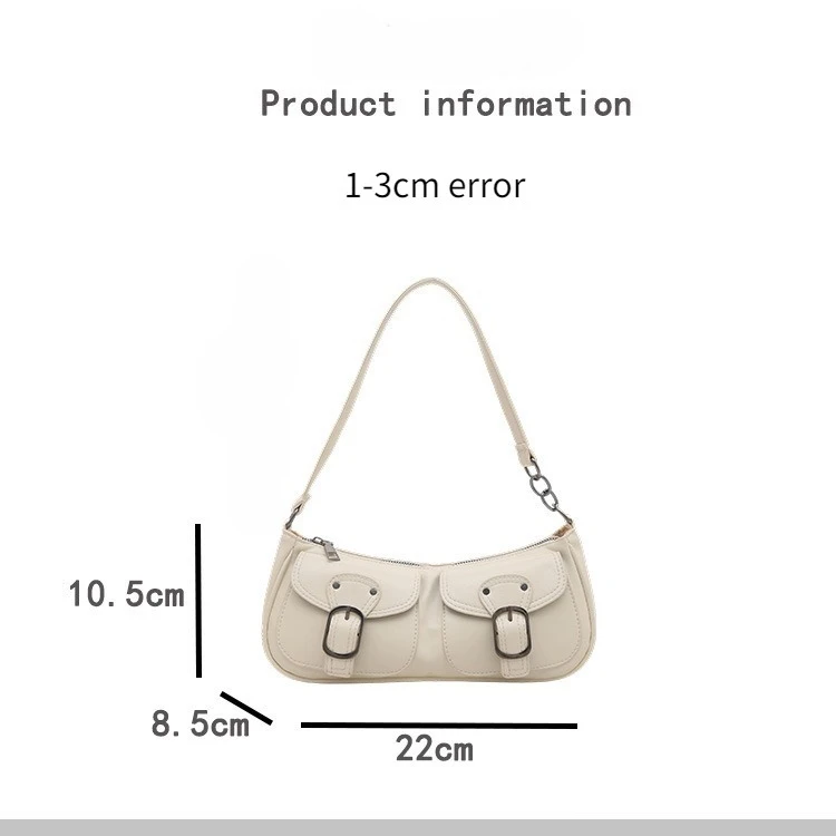 Fashion Pu Leather Women's Shoulder Bag Small Double Pocket Design Ladies Underarm Bags Y2k Vintage Female Handbags Clutch Purse