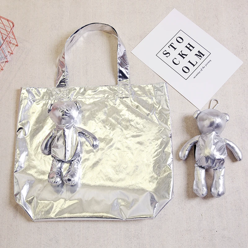 ECO Silver Coated Bear Cotton Filling Waterproof Tote High-Quality Reusable Grocery High Capacity Cotton Bag Shopping Bag