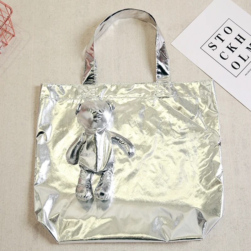 ECO Silver Coated Bear Cotton Filling Waterproof Tote High-Quality Reusable Grocery High Capacity Cotton Bag Shopping Bag