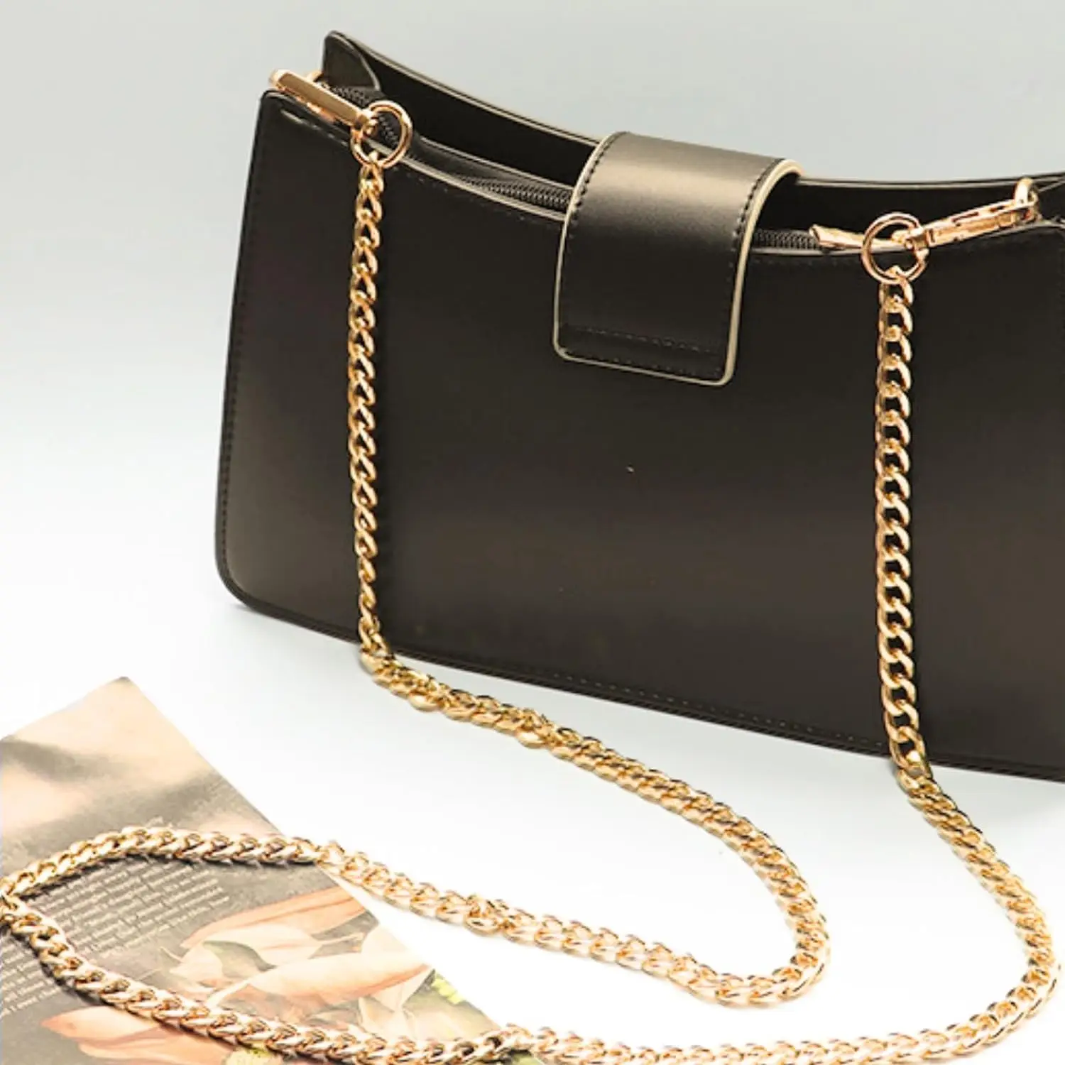 Purse Chain Strap Flat Chain Strap Handbag Chains with Metal Buckles for Wallet Satchel Tote Bags Shoulder Bag Chain Replacement