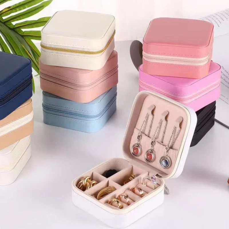 Mini Jewelry Storage Box Portable Family Travel Earrings Necklace Storage Box Female Ring Organizer PU Leather Display Box