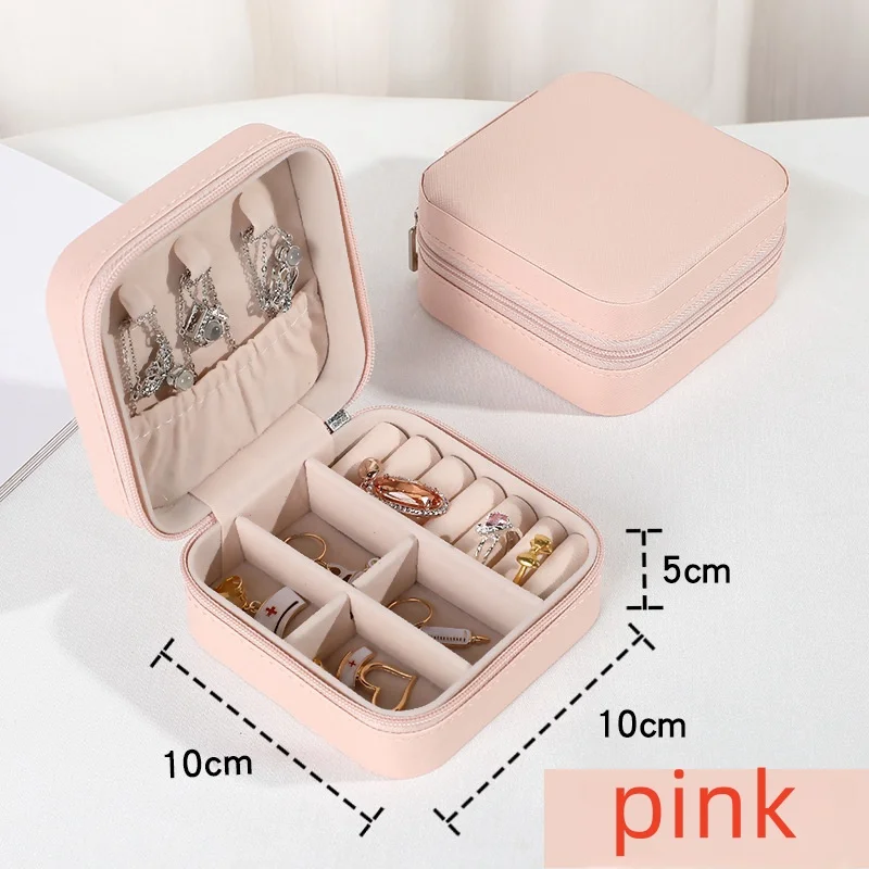 Mini Jewelry Storage Box Portable Family Travel Earrings Necklace Storage Box Female Ring Organizer PU Leather Display Box