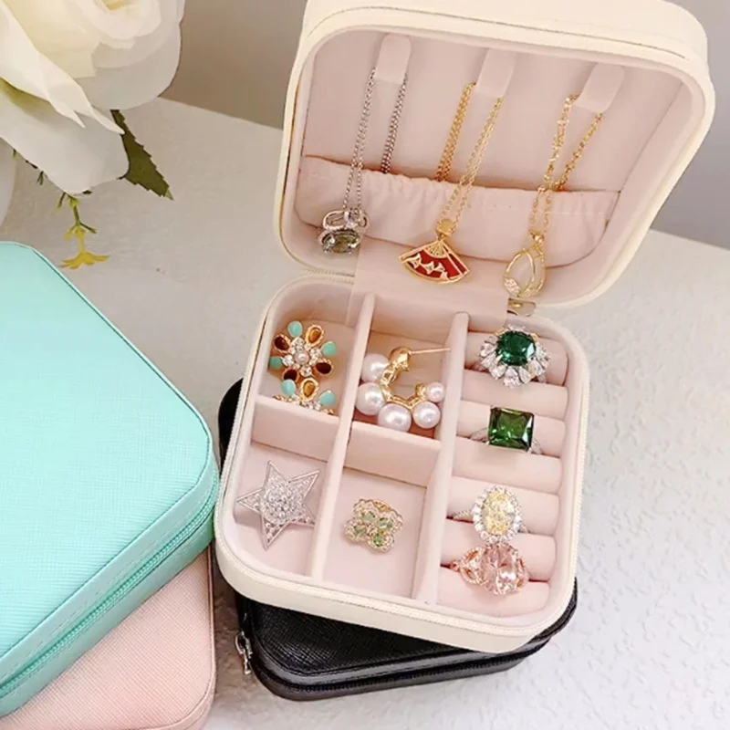 Mini Jewelry Storage Box Portable Family Travel Earrings Necklace Storage Box Female Ring Organizer PU Leather Display Box