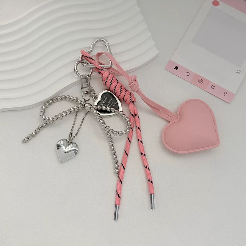 INS Bag Key Chain Korean Style Bow Phone Pendant Chain Heart Charm Strap Braided Rope Bag Hanging Decors Jewelry Gift Decoration