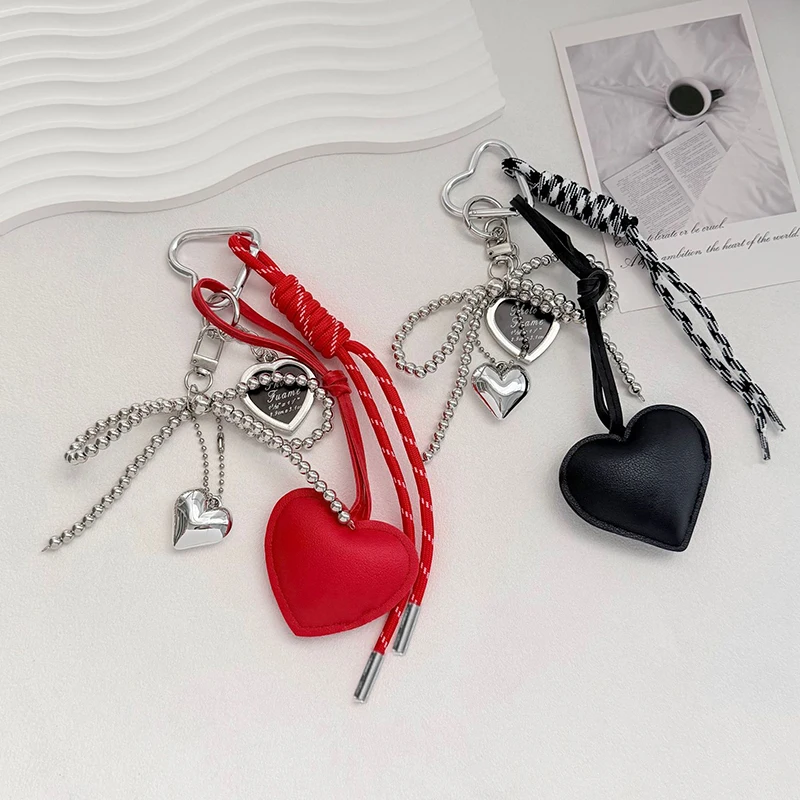 INS Bag Key Chain Korean Style Bow Phone Pendant Chain Heart Charm Strap Braided Rope Bag Hanging Decors Jewelry Gift Decoration