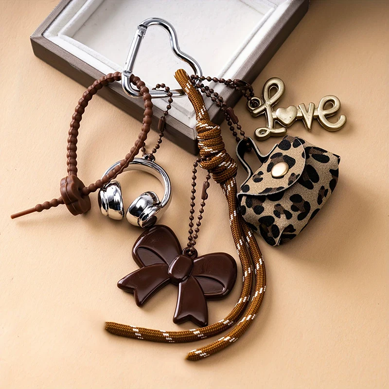 PU Leather Maillard Rope Keychain Woven Rope Handmade Braided Rope Car Keyrings English Letter Style Love Rope Bag Charm