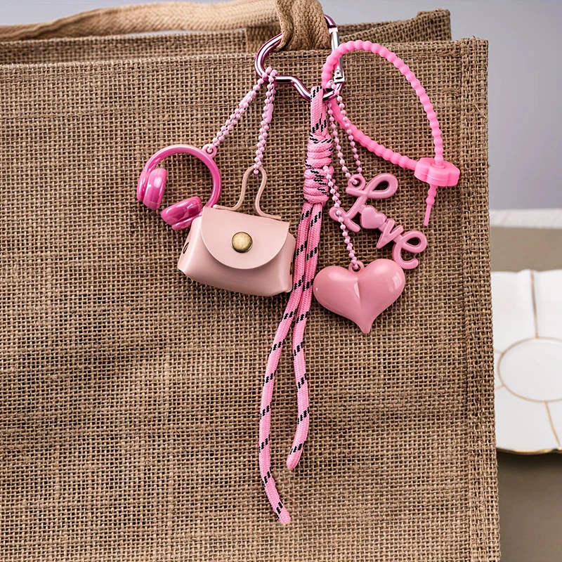 PU Leather Maillard Rope Keychain Woven Rope Handmade Braided Rope Car Keyrings English Letter Style Love Rope Bag Charm