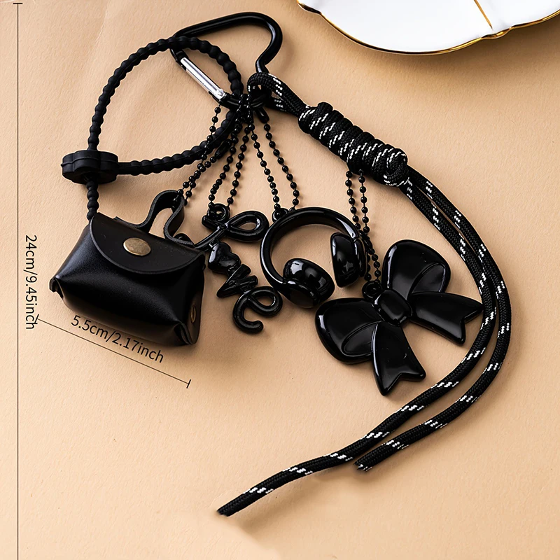 PU Leather Maillard Rope Keychain Woven Rope Handmade Braided Rope Car Keyrings English Letter Style Love Rope Bag Charm
