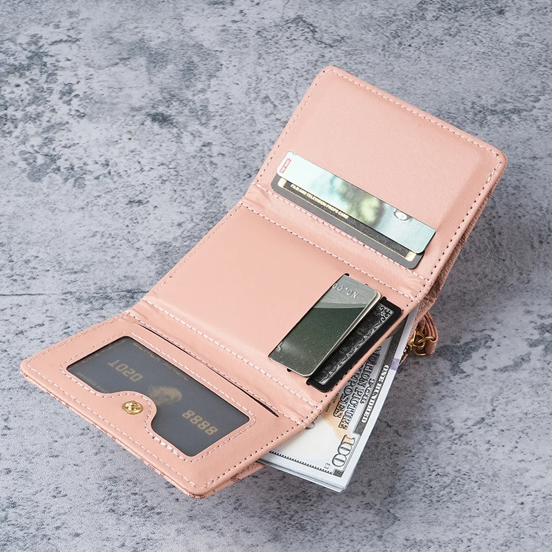 New style women's wallet, short, European and American PU high-end coin purse, printed, multi-card slots, small wallet, money cl