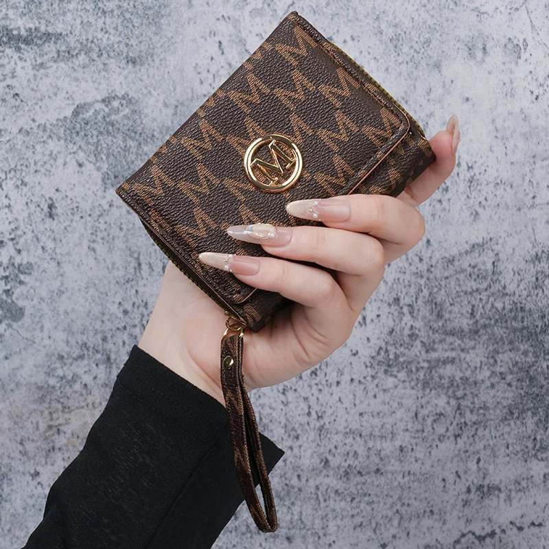 New style women's wallet, short, European and American PU high-end coin purse, printed, multi-card slots, small wallet, money cl