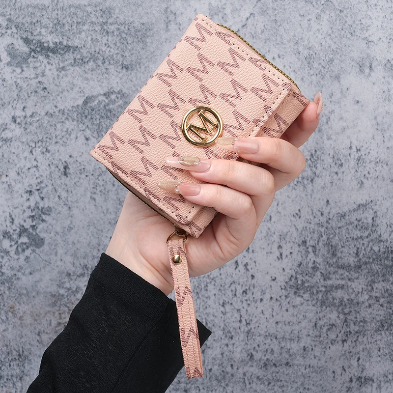 New style women's wallet, short, European and American PU high-end coin purse, printed, multi-card slots, small wallet, money cl