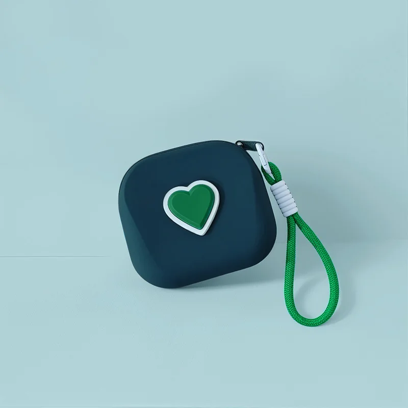 1pc Love Heart Storage Bag Silicone Coin Purse Wallet with Weaving Lanyard Portable Data Cable Earphone Organizer Key Pouch