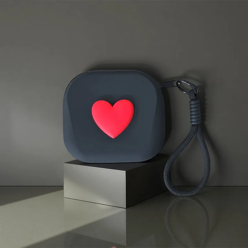 1pc Love Heart Storage Bag Silicone Coin Purse Wallet with Weaving Lanyard Portable Data Cable Earphone Organizer Key Pouch