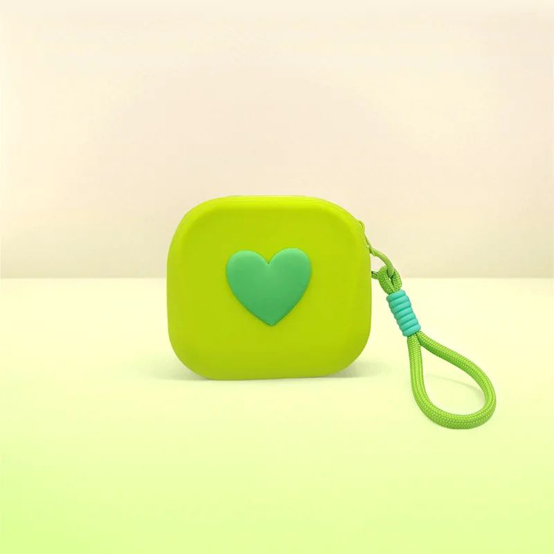 1pc Love Heart Storage Bag Silicone Coin Purse Wallet with Weaving Lanyard Portable Data Cable Earphone Organizer Key Pouch