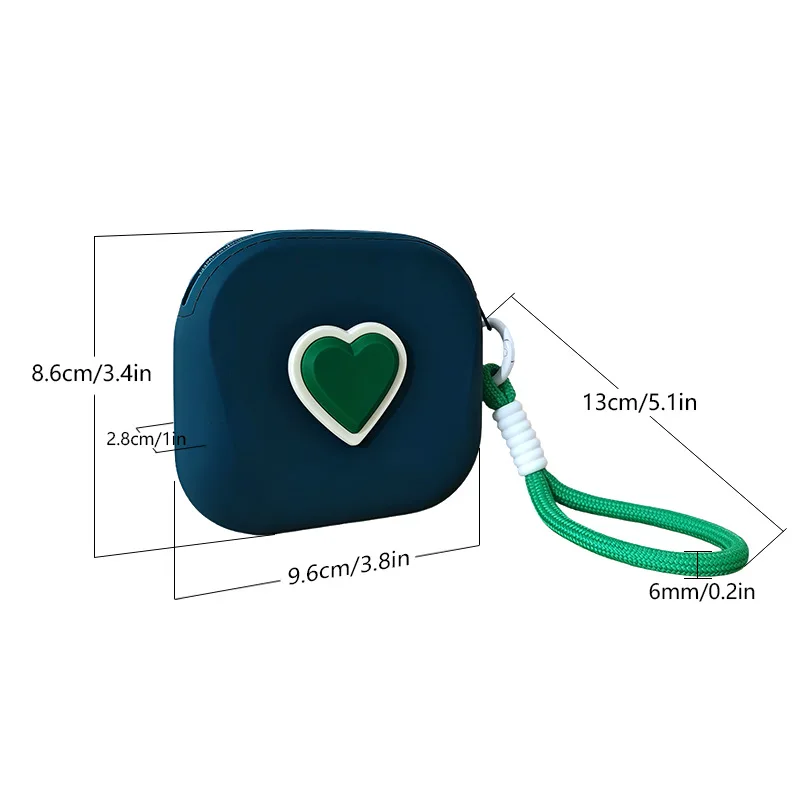 1pc Love Heart Storage Bag Silicone Coin Purse Wallet with Weaving Lanyard Portable Data Cable Earphone Organizer Key Pouch