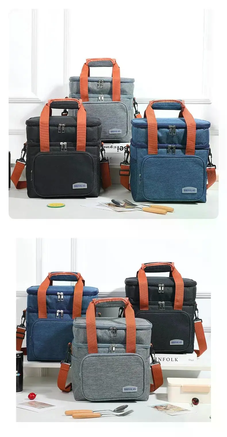Portable Thermal Lunch Bag Picnic Food Cooler Bags Insulated Case Durable Waterproof Office Lunchbag Shoulder Strap Cooling Box