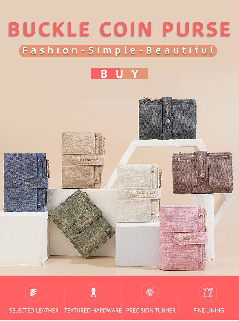 Baellerry New Fashion Women Short Wallets Zipper Coin Bags Top Quality Female Purse Coin Pocket Women's Detachable Card Clip