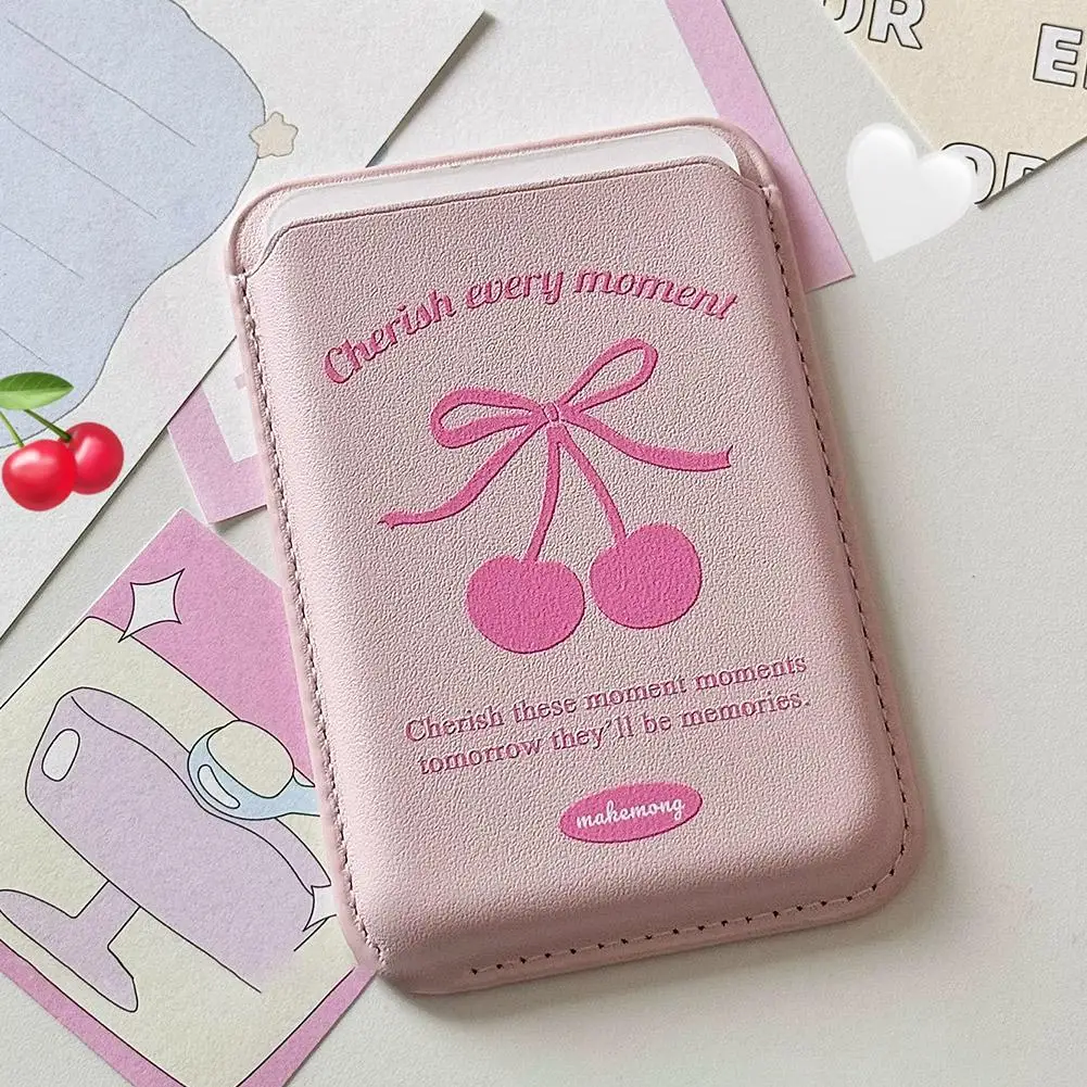 Korean Cute Bow MagSafe Wallet Magnetic Card Holder for iPhone 17 16 15 14 Pro Max PU Leather Pocket Phone Bag Accessory INS